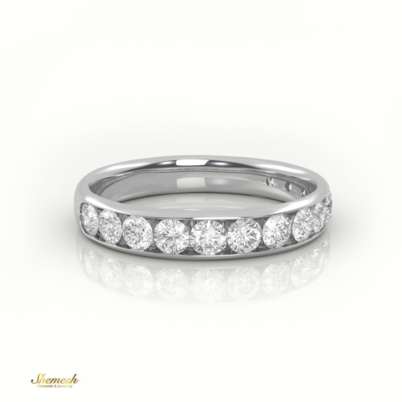 18K Gold Round Diamond Half Eternity Channel Setting Wedding Band - shemesh_diamonds