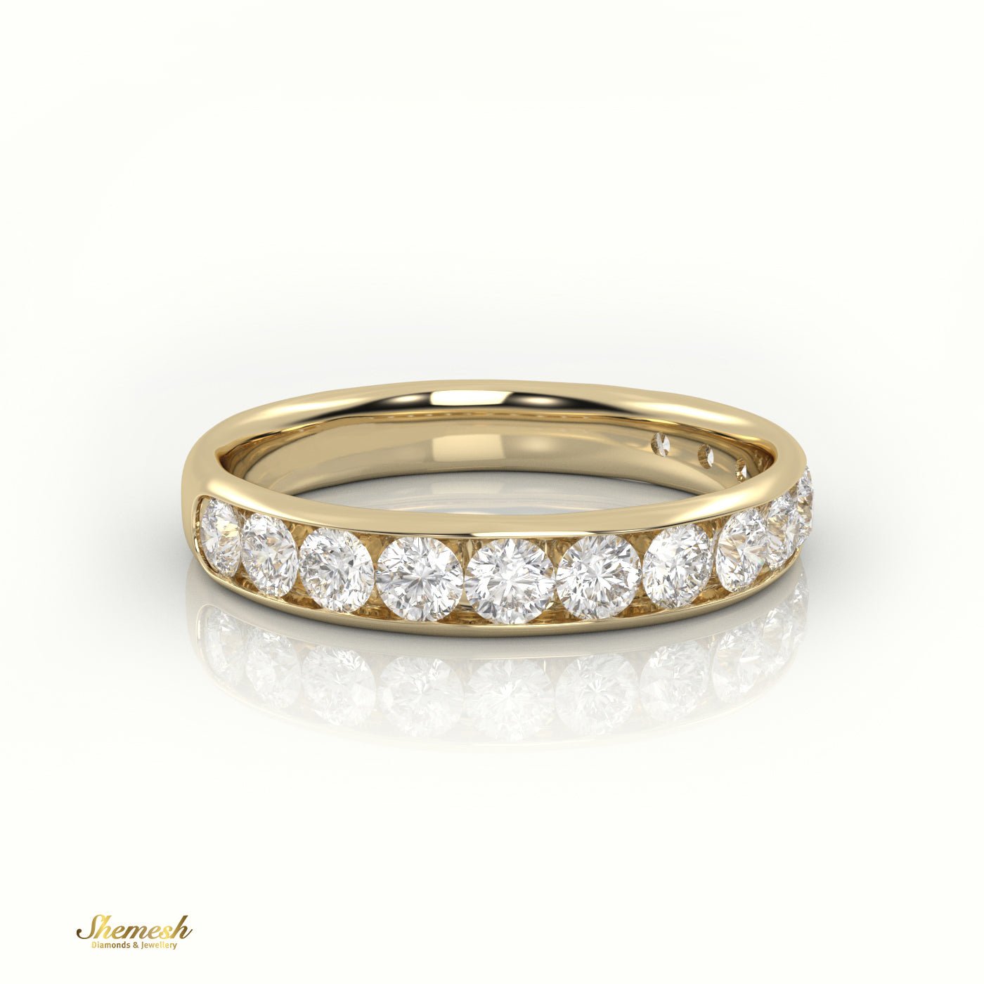 18K Gold Round Diamond Half Eternity Channel Setting Wedding Band - shemesh_diamonds