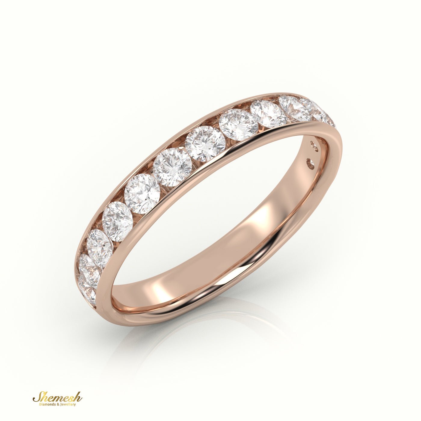 18K Gold Round Diamond Half Eternity Channel Setting Wedding Band - shemesh_diamonds