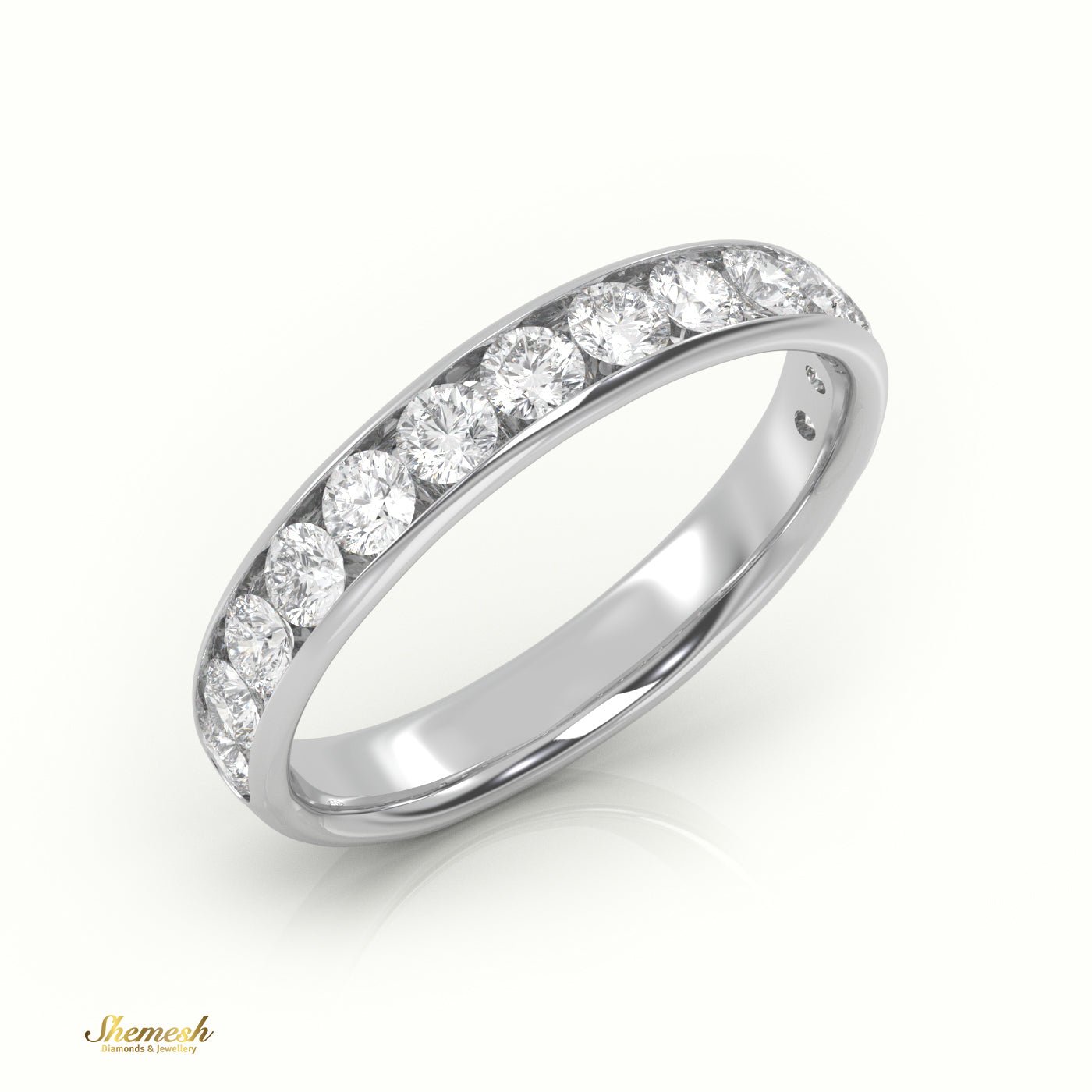 18K Gold Round Diamond Half Eternity Channel Setting Wedding Band - shemesh_diamonds