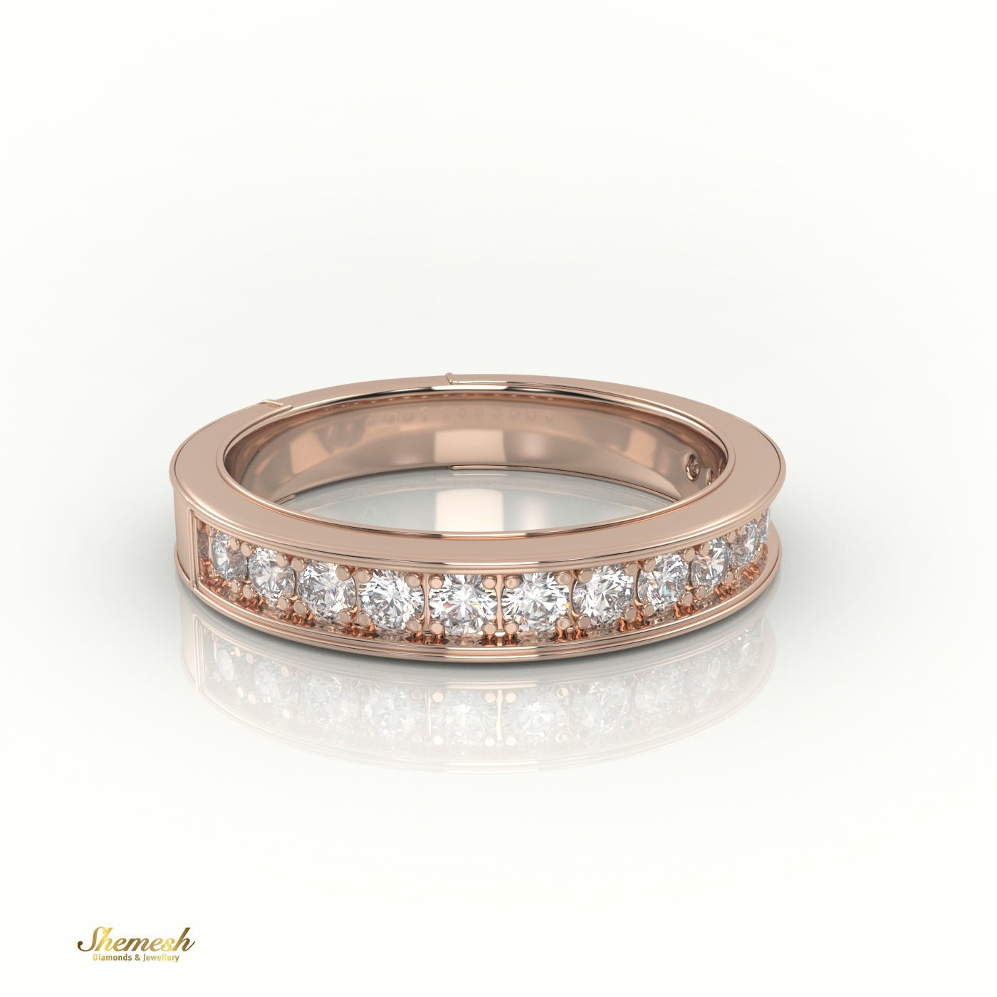 18k Gold Half Eternity Bright - Cut & Bead Setting Setting Weddding Band - shemesh_diamonds