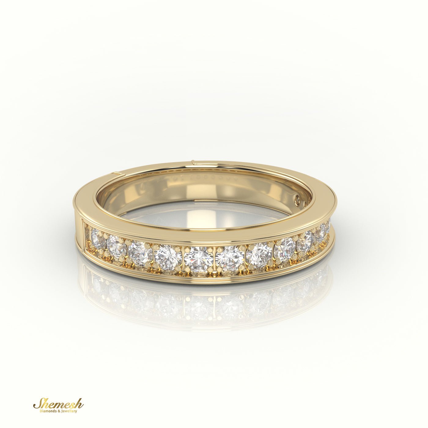 18k Gold Half Eternity Bright - Cut & Bead Setting Setting Weddding Band - shemesh_diamonds