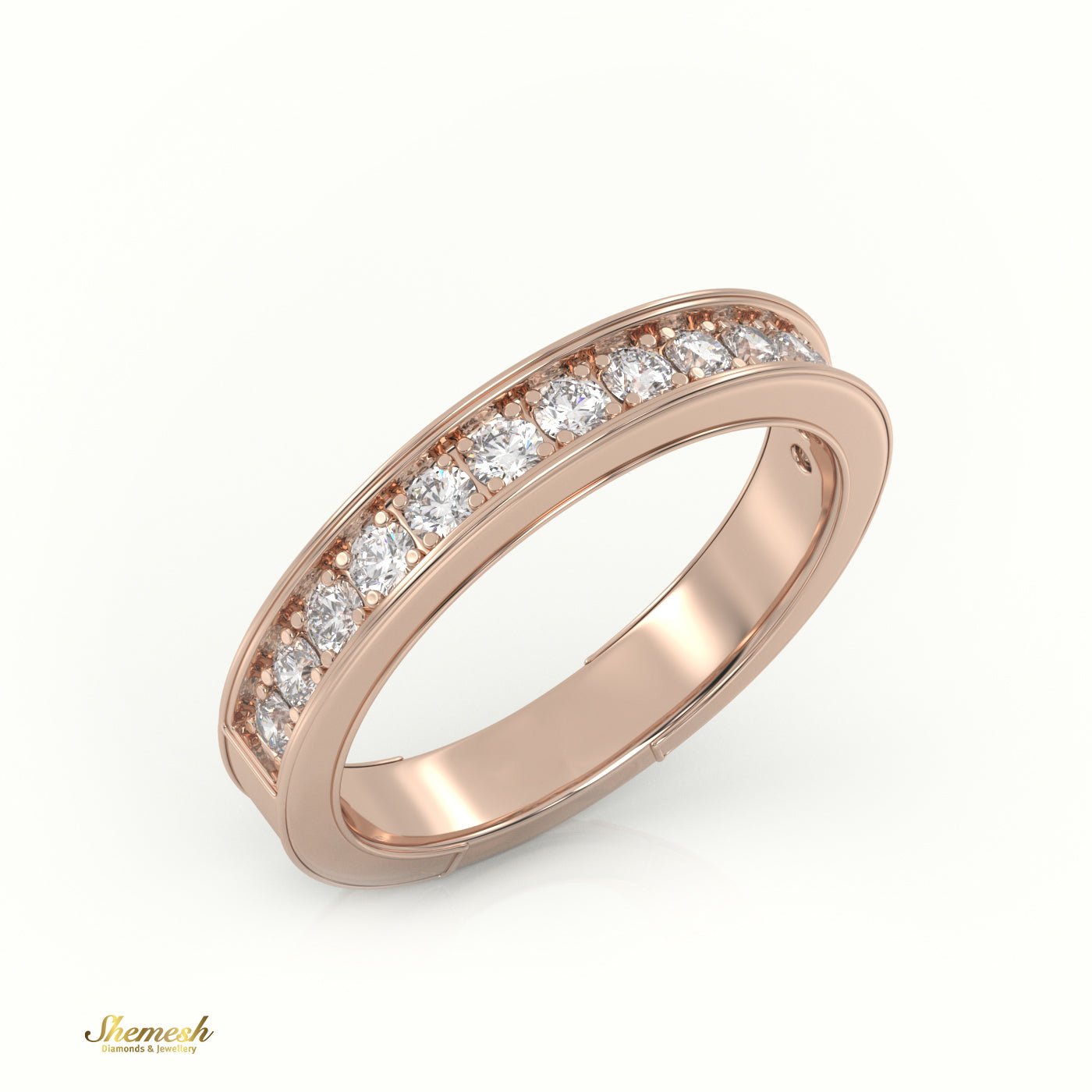 18k Gold Half Eternity Bright - Cut & Bead Setting Setting Weddding Band - shemesh_diamonds