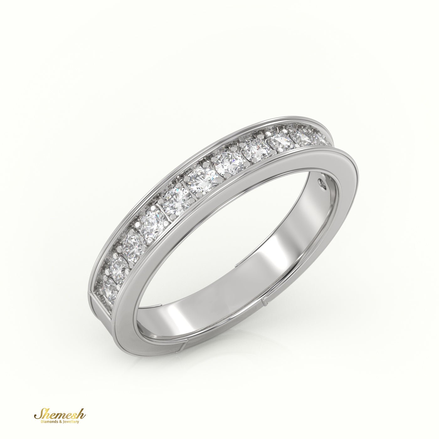 18k Gold Half Eternity Bright - Cut & Bead Setting Setting Weddding Band - shemesh_diamonds