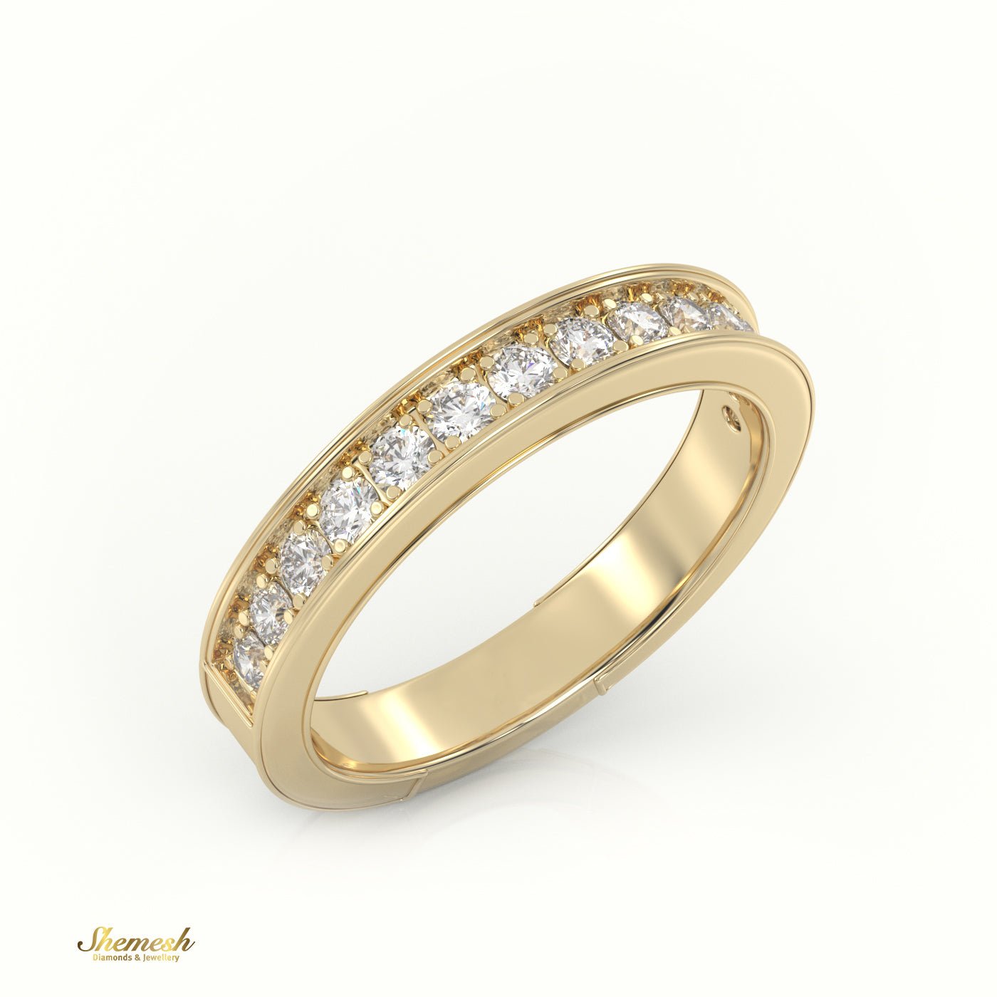 18k Gold Half Eternity Bright - Cut & Bead Setting Setting Weddding Band - shemesh_diamonds