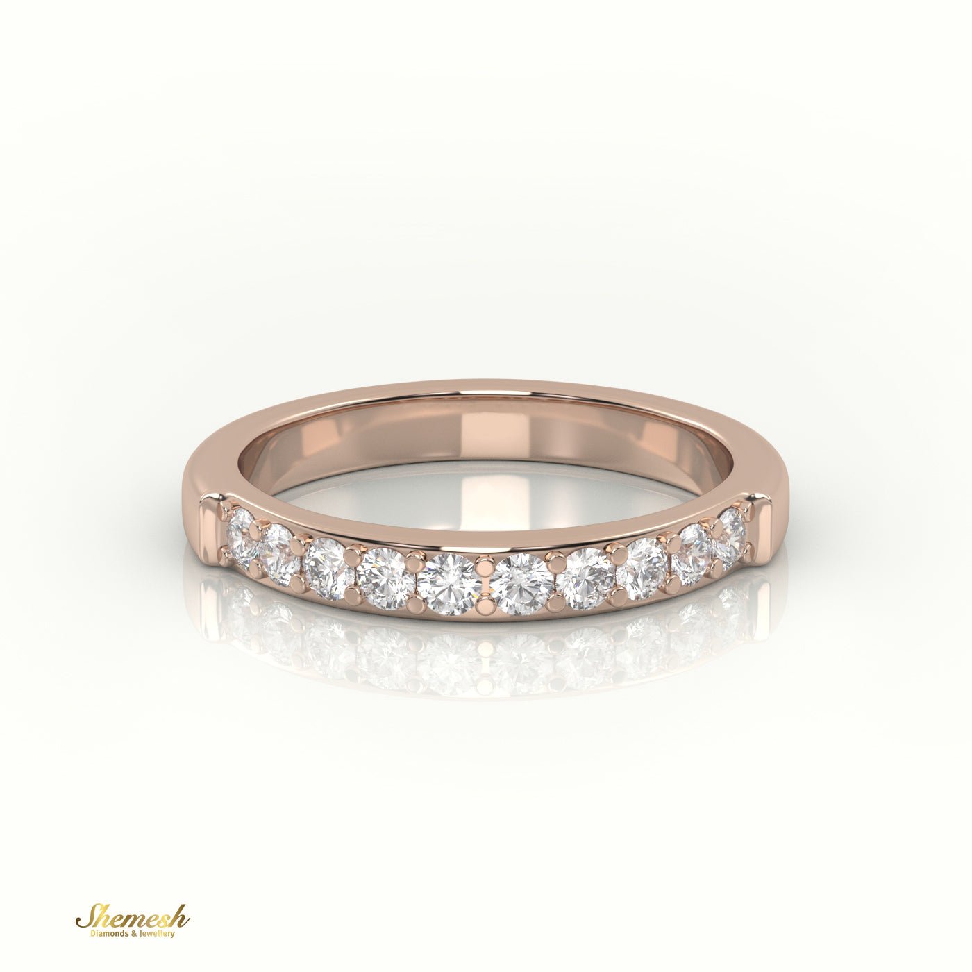 18K Gold Half Eternity Surface Prong Setting Wedding Band - shemesh_diamonds