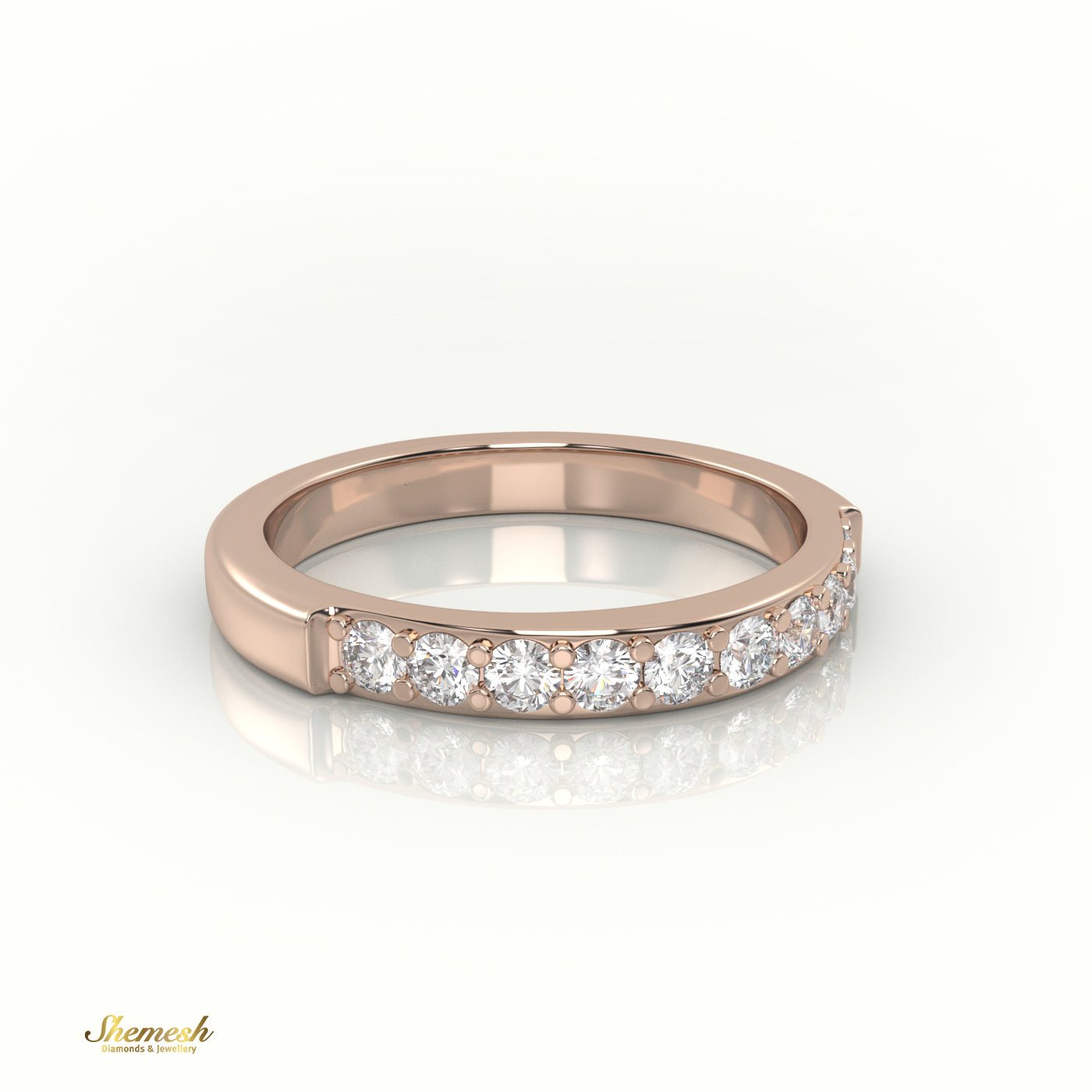 18K Gold Half Eternity Surface Prong Setting Wedding Band - shemesh_diamonds