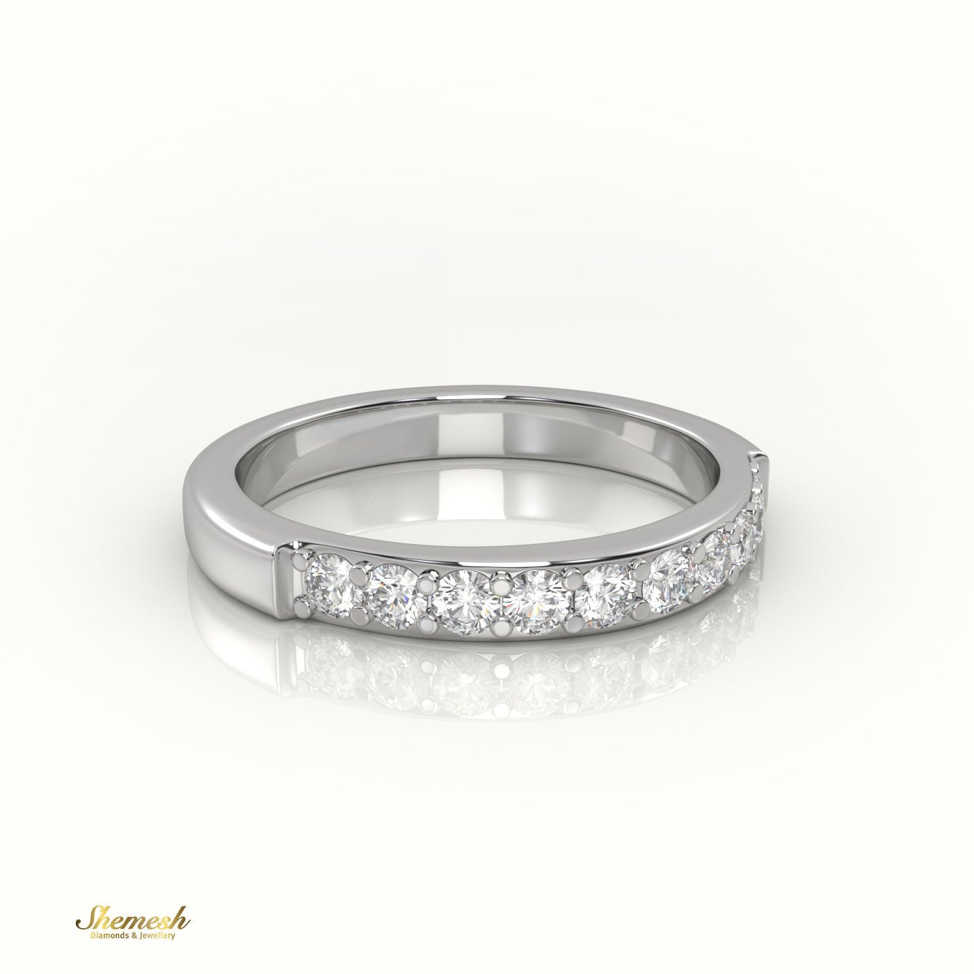 18K Gold Half Eternity Surface Prong Setting Wedding Band - shemesh_diamonds