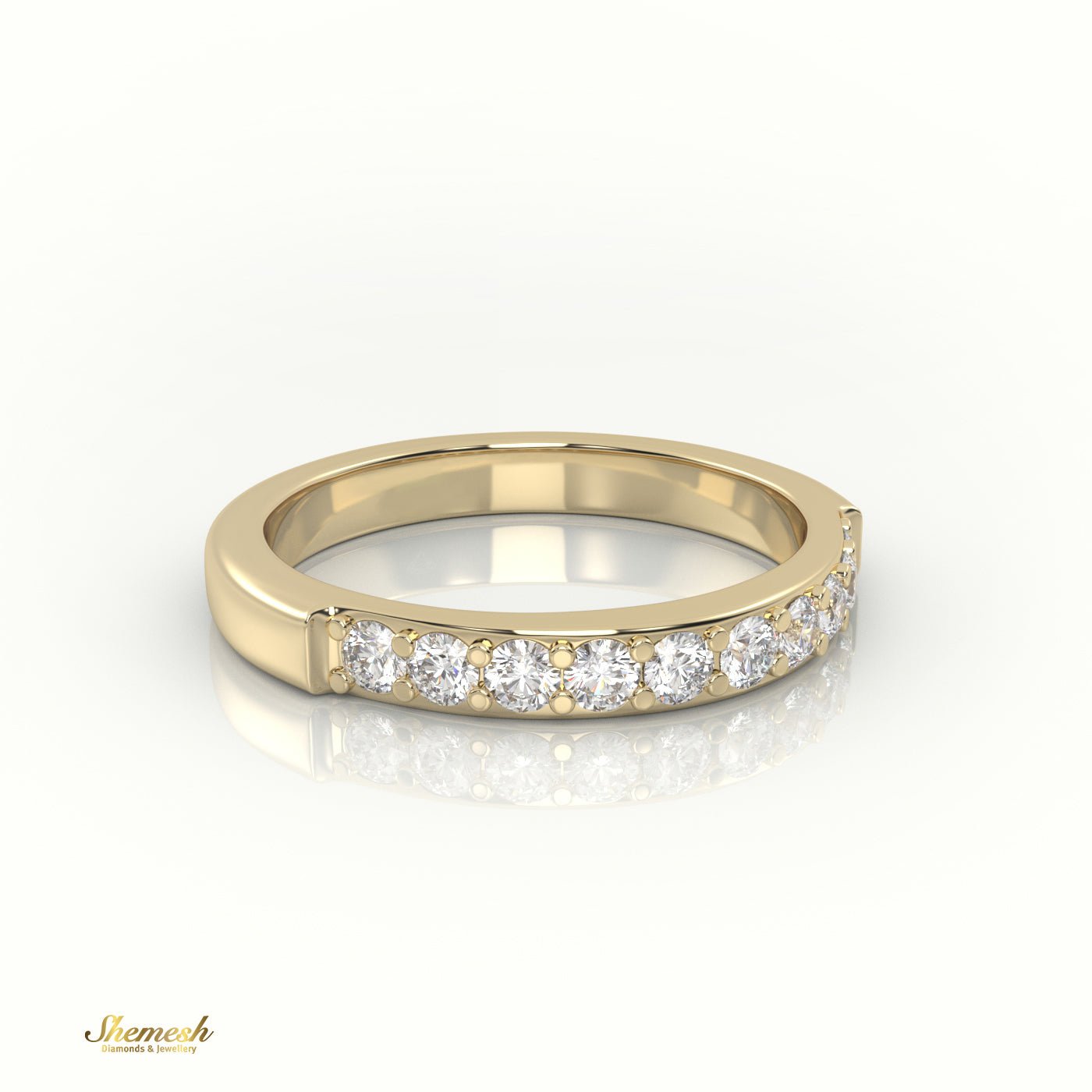 18K Gold Half Eternity Surface Prong Setting Wedding Band - shemesh_diamonds