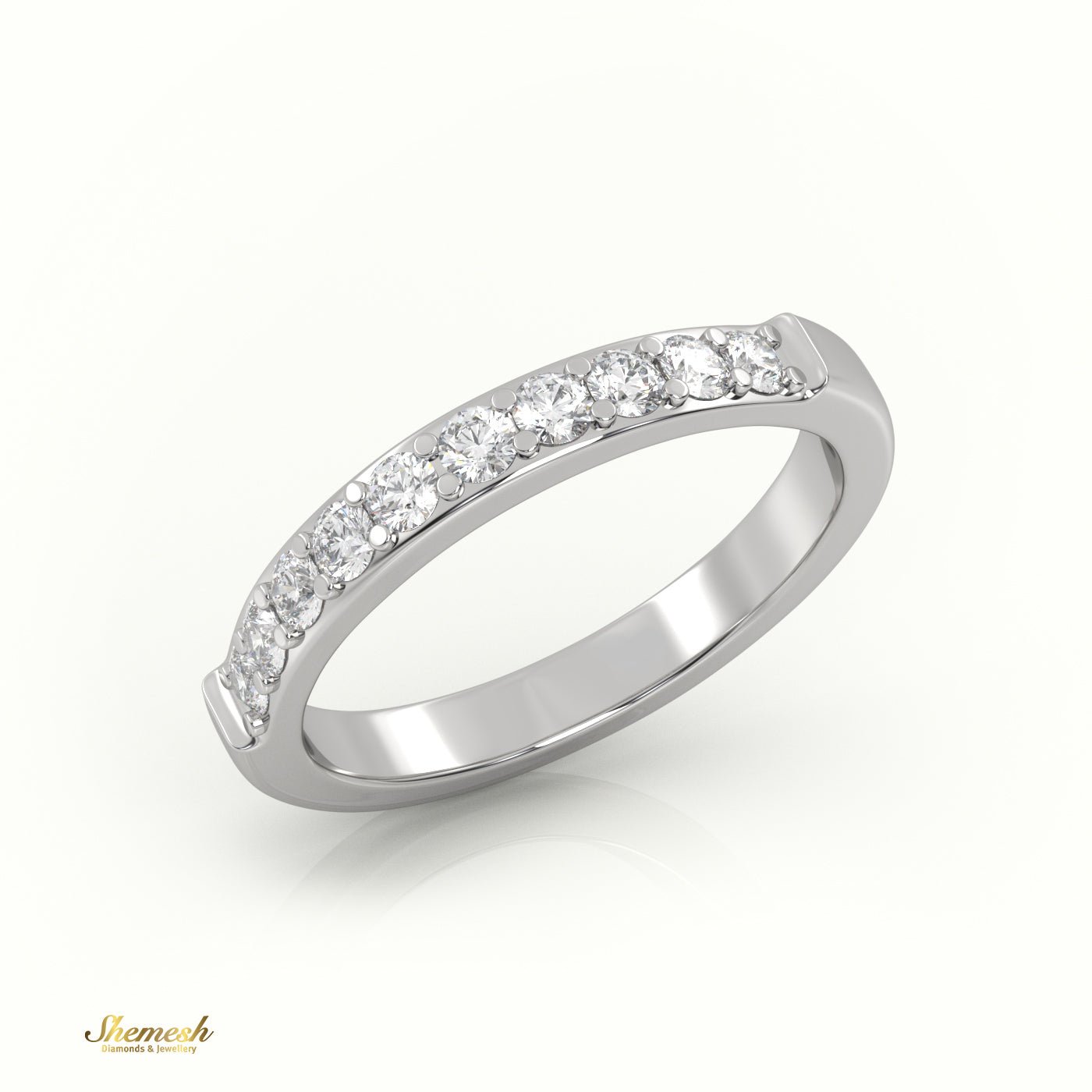 18K Gold Half Eternity Surface Prong Setting Wedding Band - shemesh_diamonds