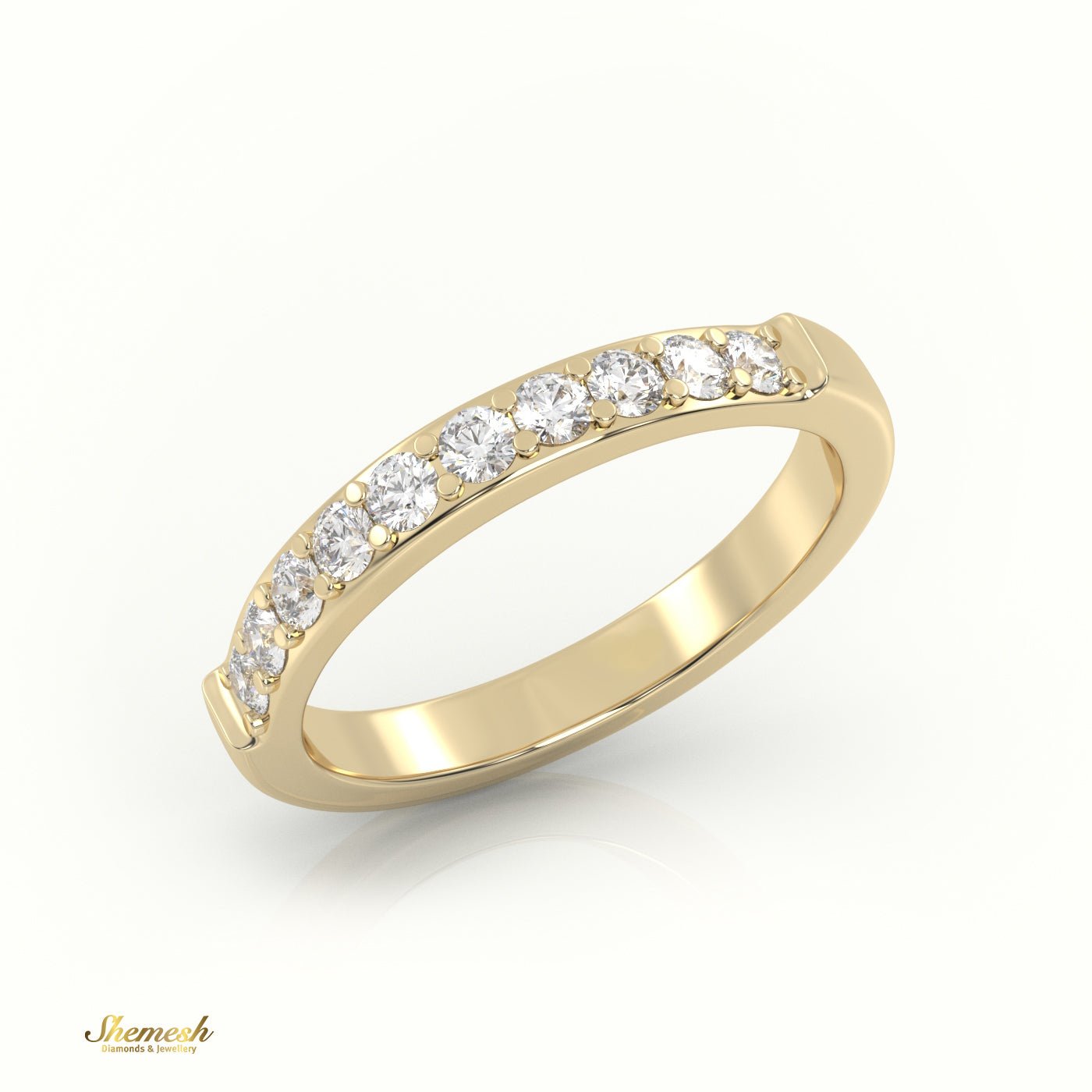 18K Gold Half Eternity Surface Prong Setting Wedding Band - shemesh_diamonds