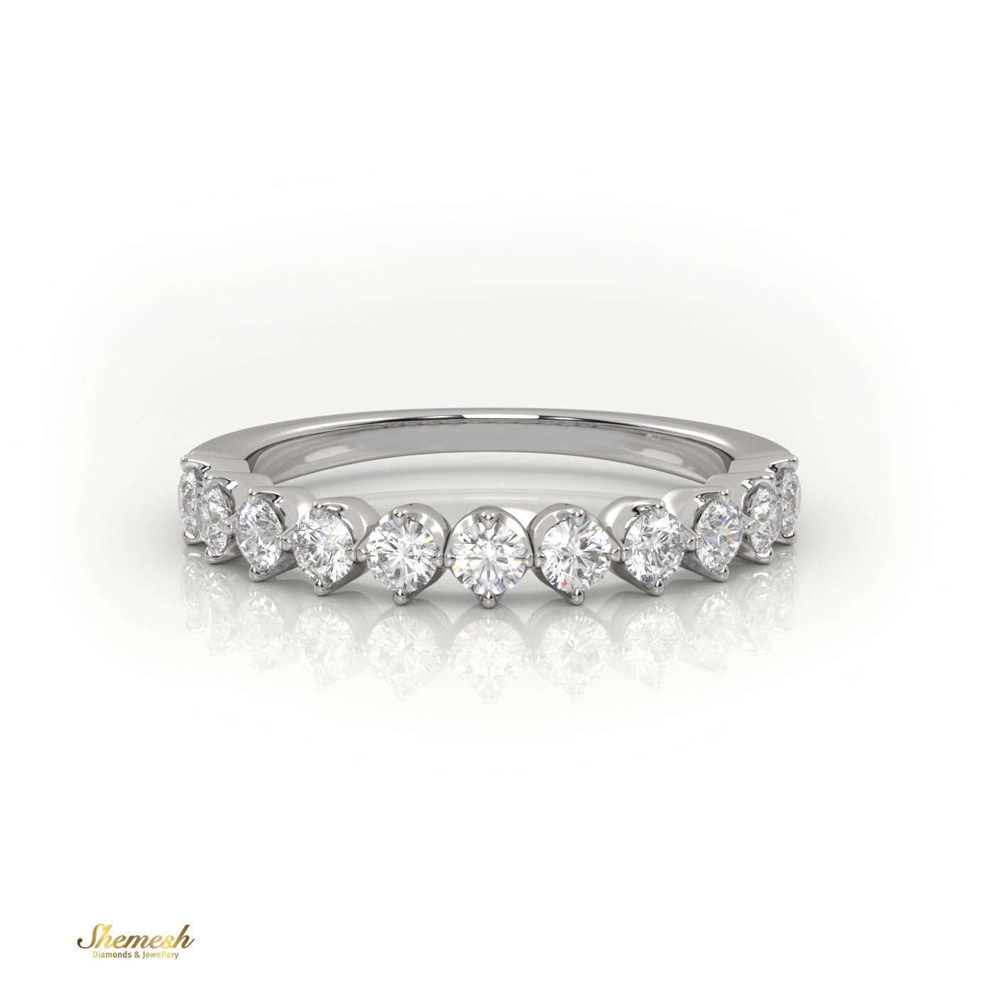 18K Gold Shared Prong Round Diamond Half Eternity Ring - shemesh_diamonds