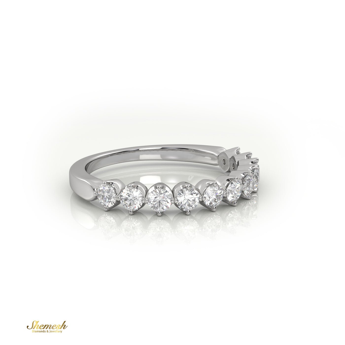 18K Gold Shared Prong Round Diamond Half Eternity Ring - shemesh_diamonds