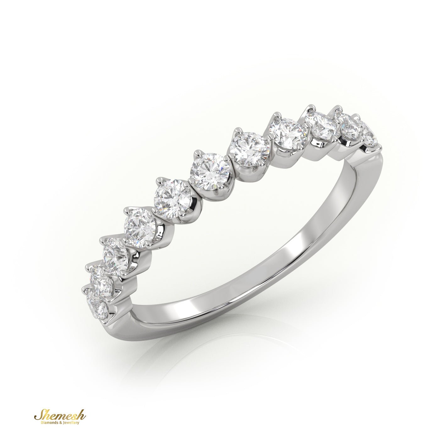 18K Gold Shared Prong Round Diamond Half Eternity Ring - shemesh_diamonds