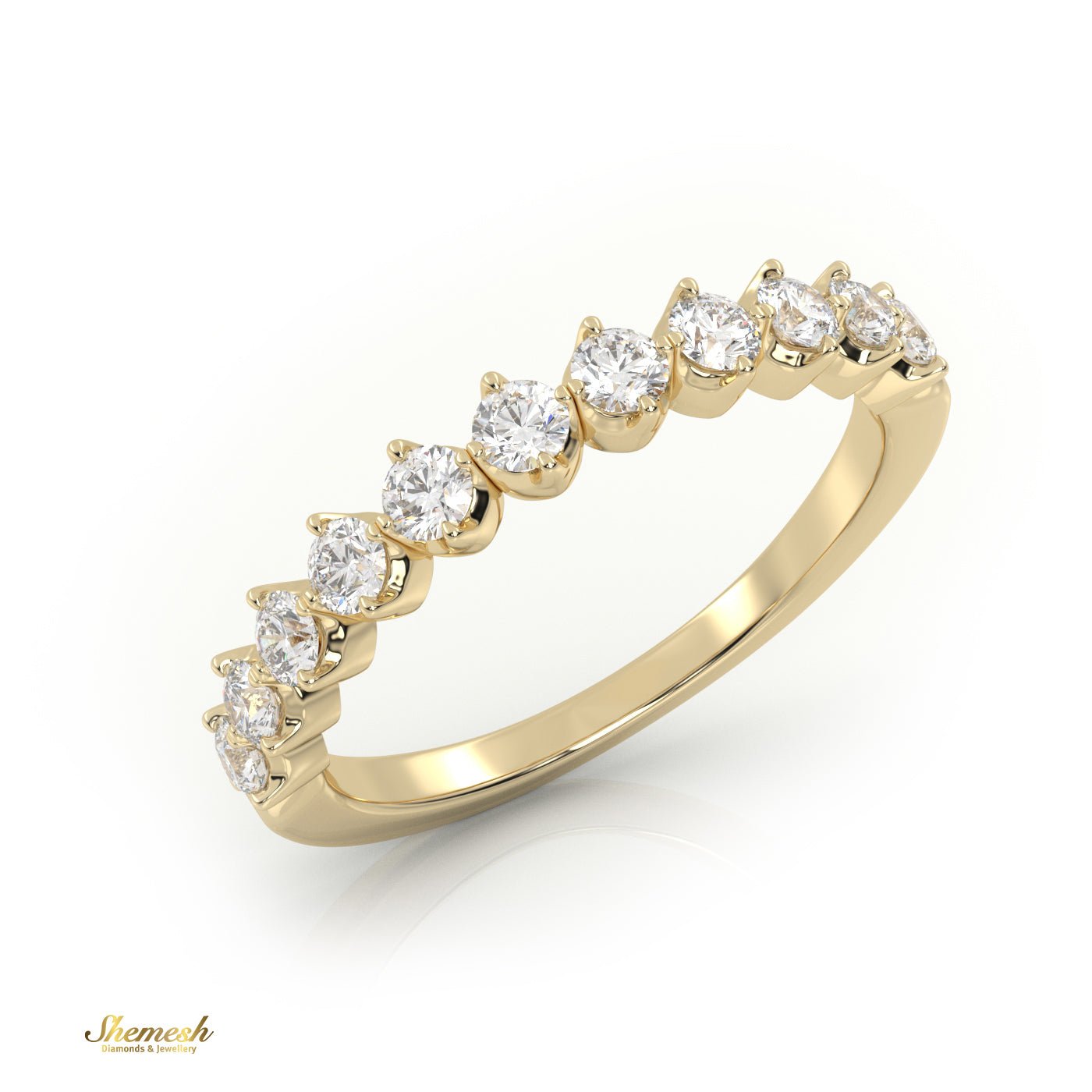 18K Gold Shared Prong Round Diamond Half Eternity Ring - shemesh_diamonds