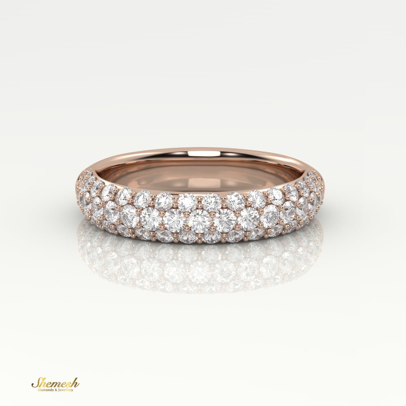 18K Gold Round Cut 3 Row Pave Set Half Eternity Band - shemesh_diamonds