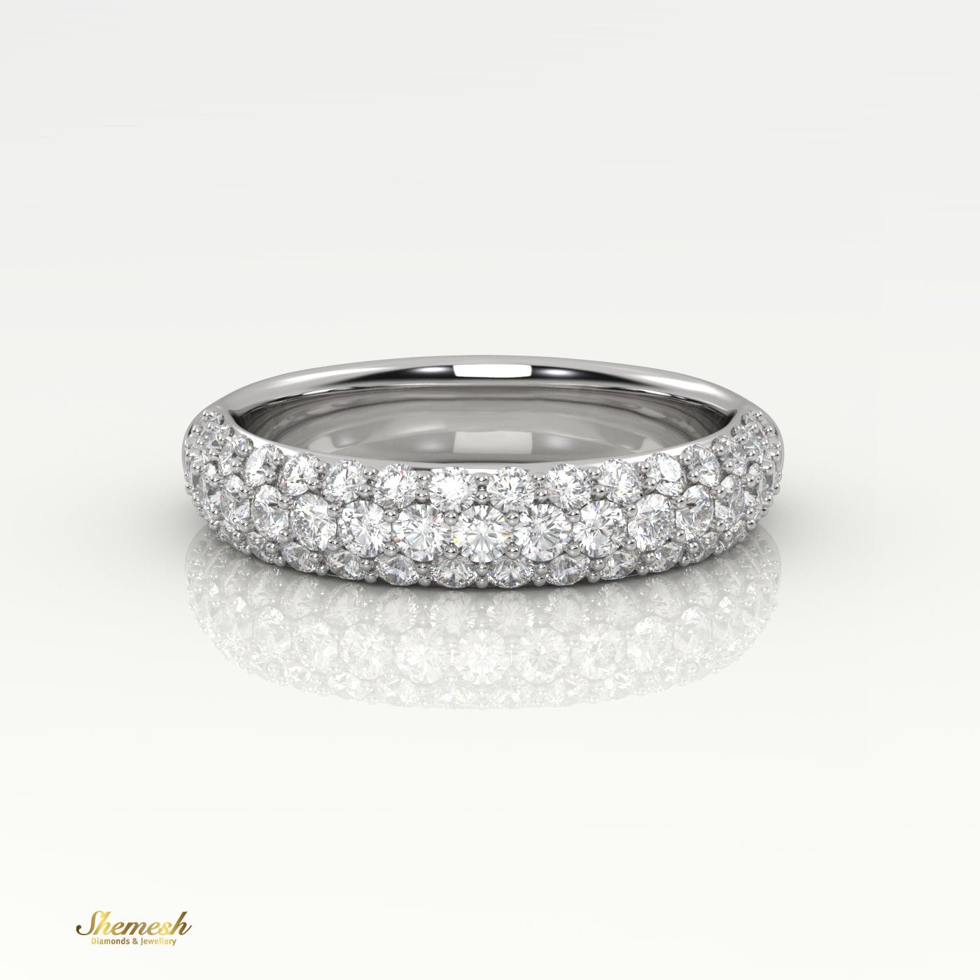 18K Gold Round Cut 3 Row Pave Set Half Eternity Band - shemesh_diamonds