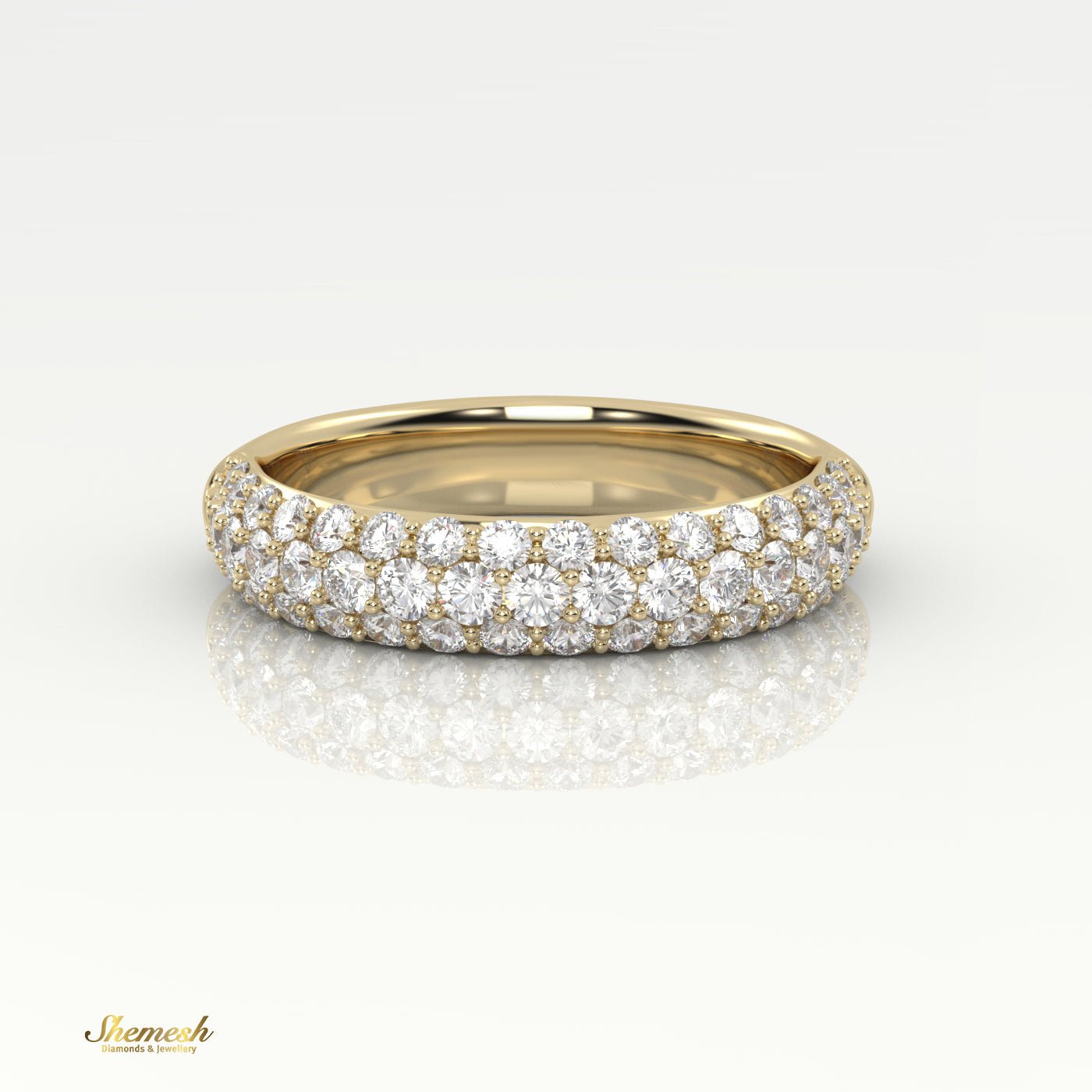 18K Gold Round Cut 3 Row Pave Set Half Eternity Band - shemesh_diamonds