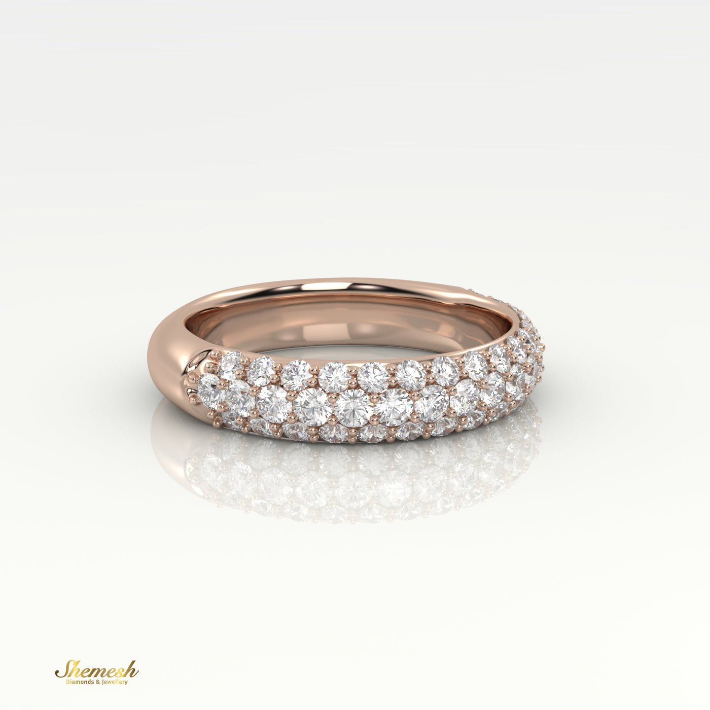 18K Gold Round Cut 3 Row Pave Set Half Eternity Band - shemesh_diamonds