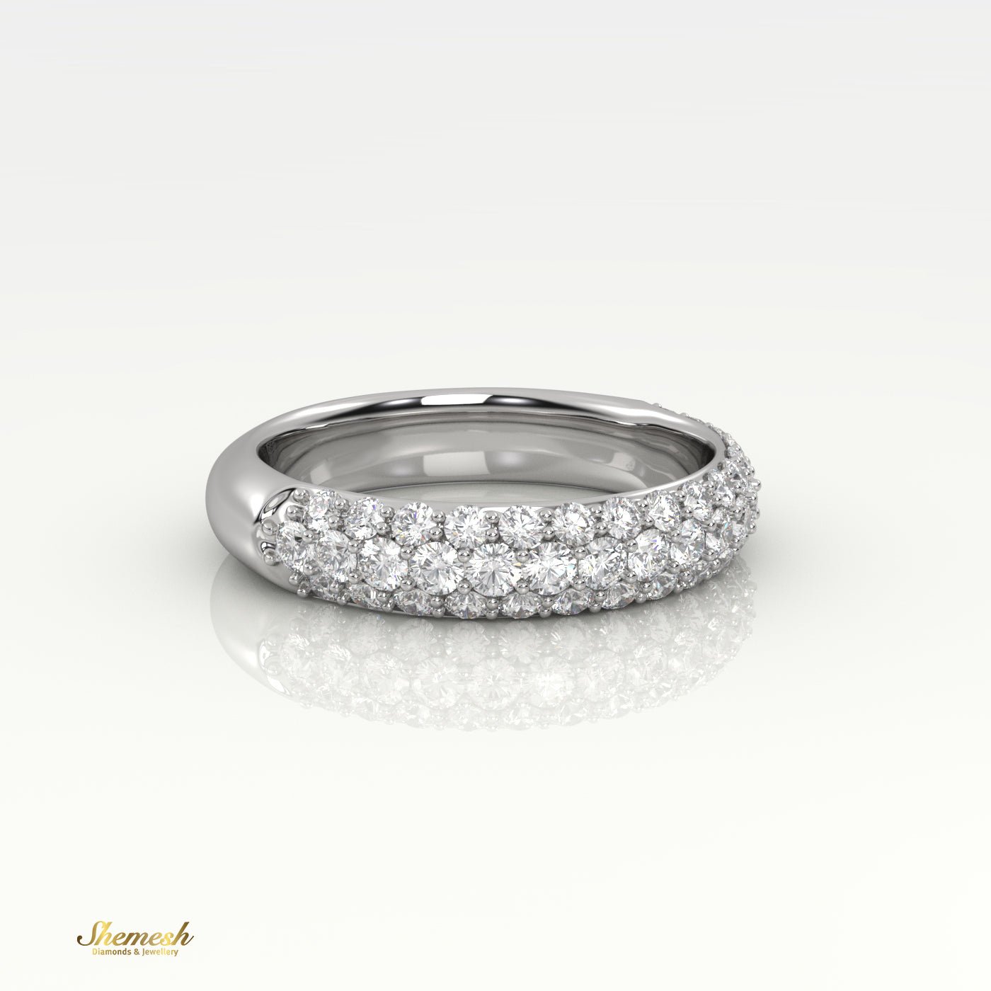 18K Gold Round Cut 3 Row Pave Set Half Eternity Band - shemesh_diamonds