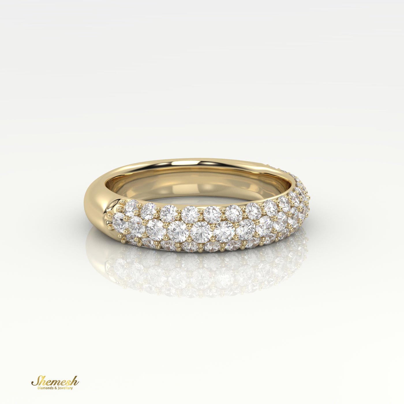 18K Gold Round Cut 3 Row Pave Set Half Eternity Band - shemesh_diamonds