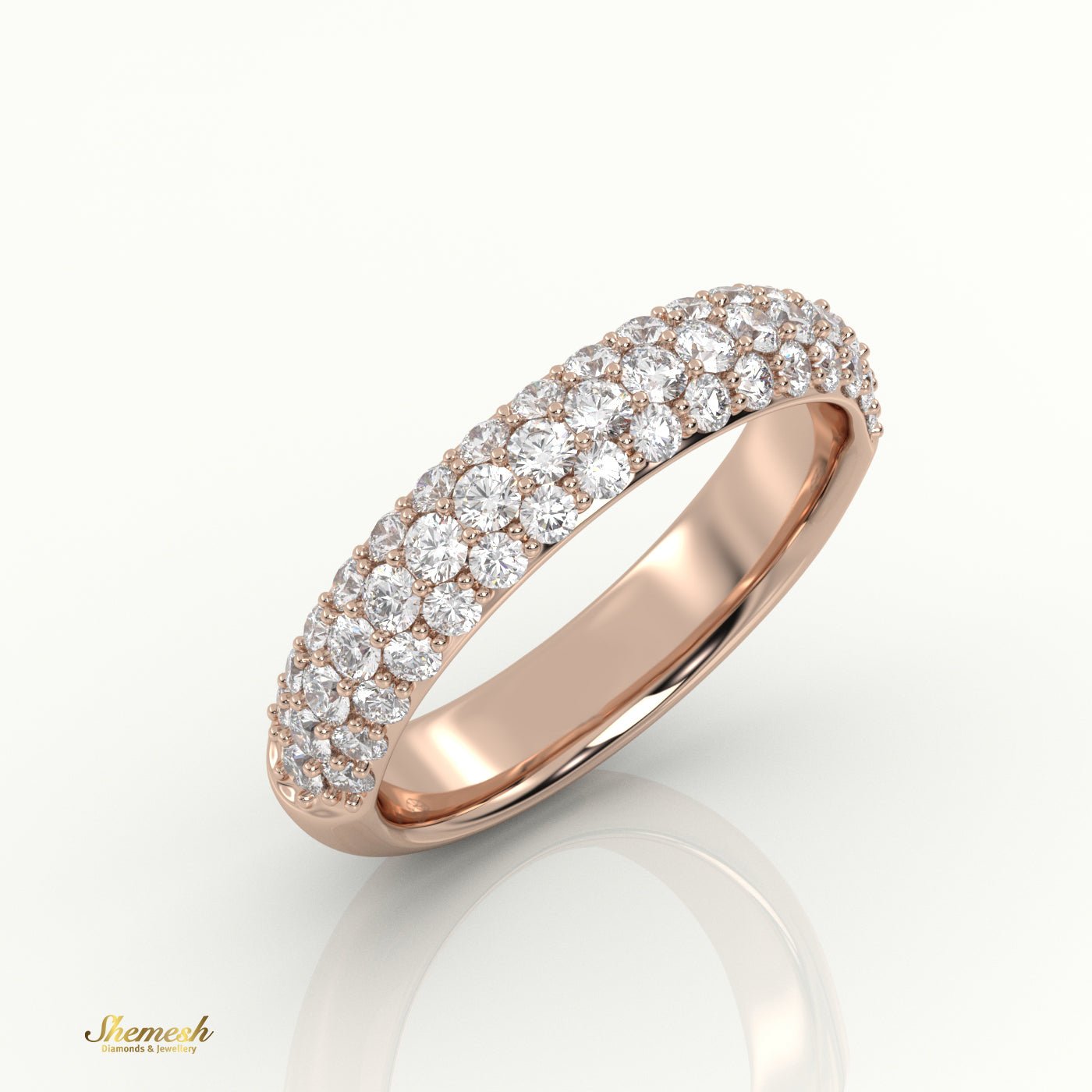 18K Gold Round Cut 3 Row Pave Set Half Eternity Band - shemesh_diamonds