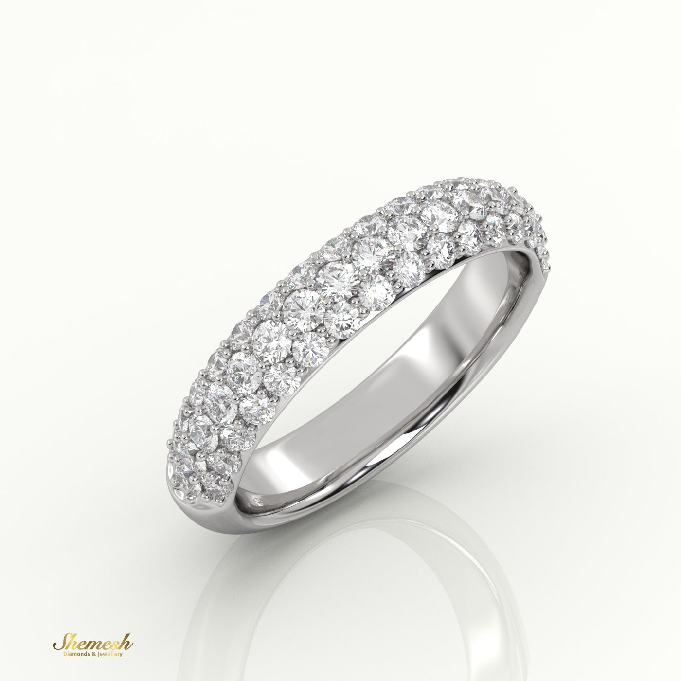 18K Gold Round Cut 3 Row Pave Set Half Eternity Band - shemesh_diamonds