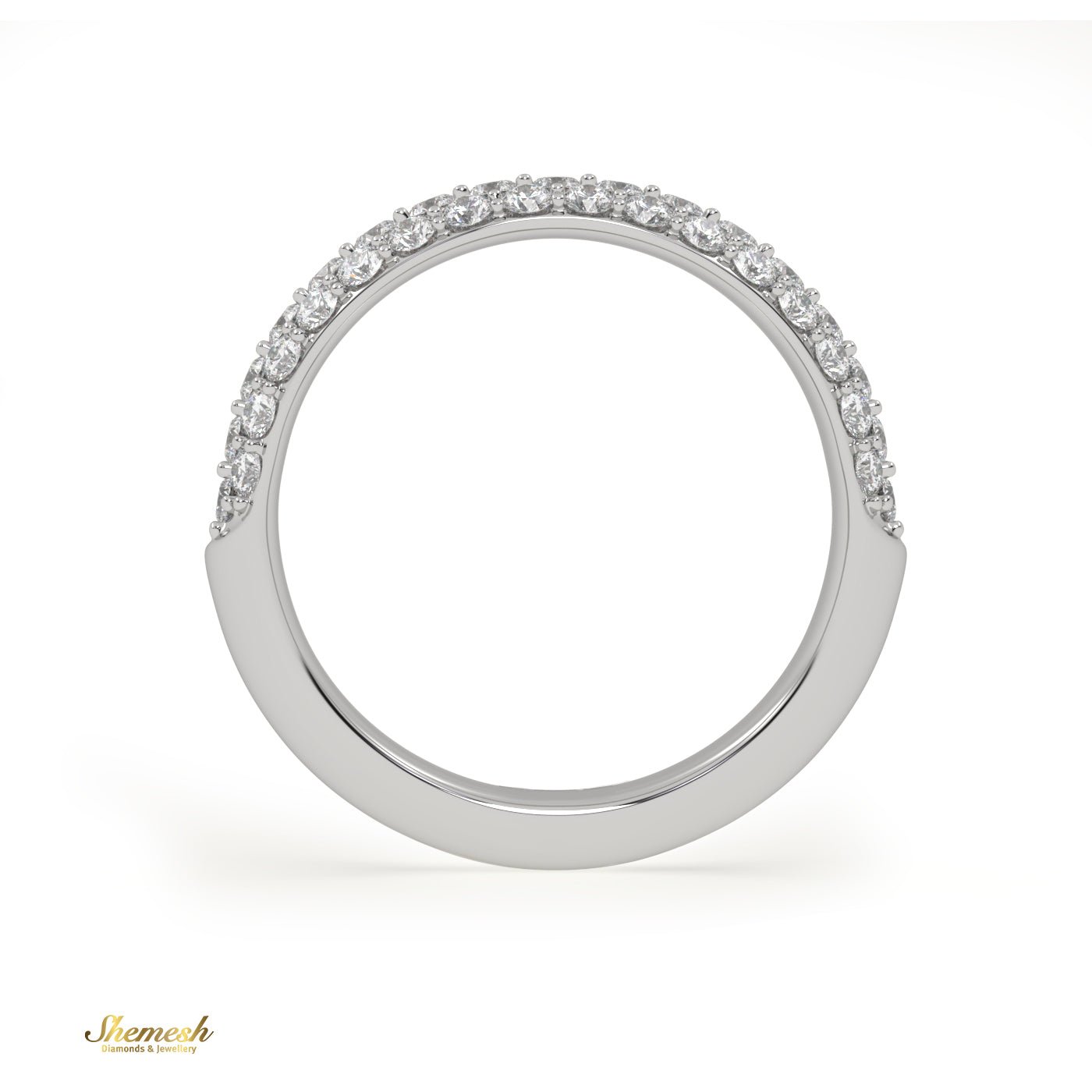 18K Gold Round Cut 3 Row Pave Set Half Eternity Band - shemesh_diamonds