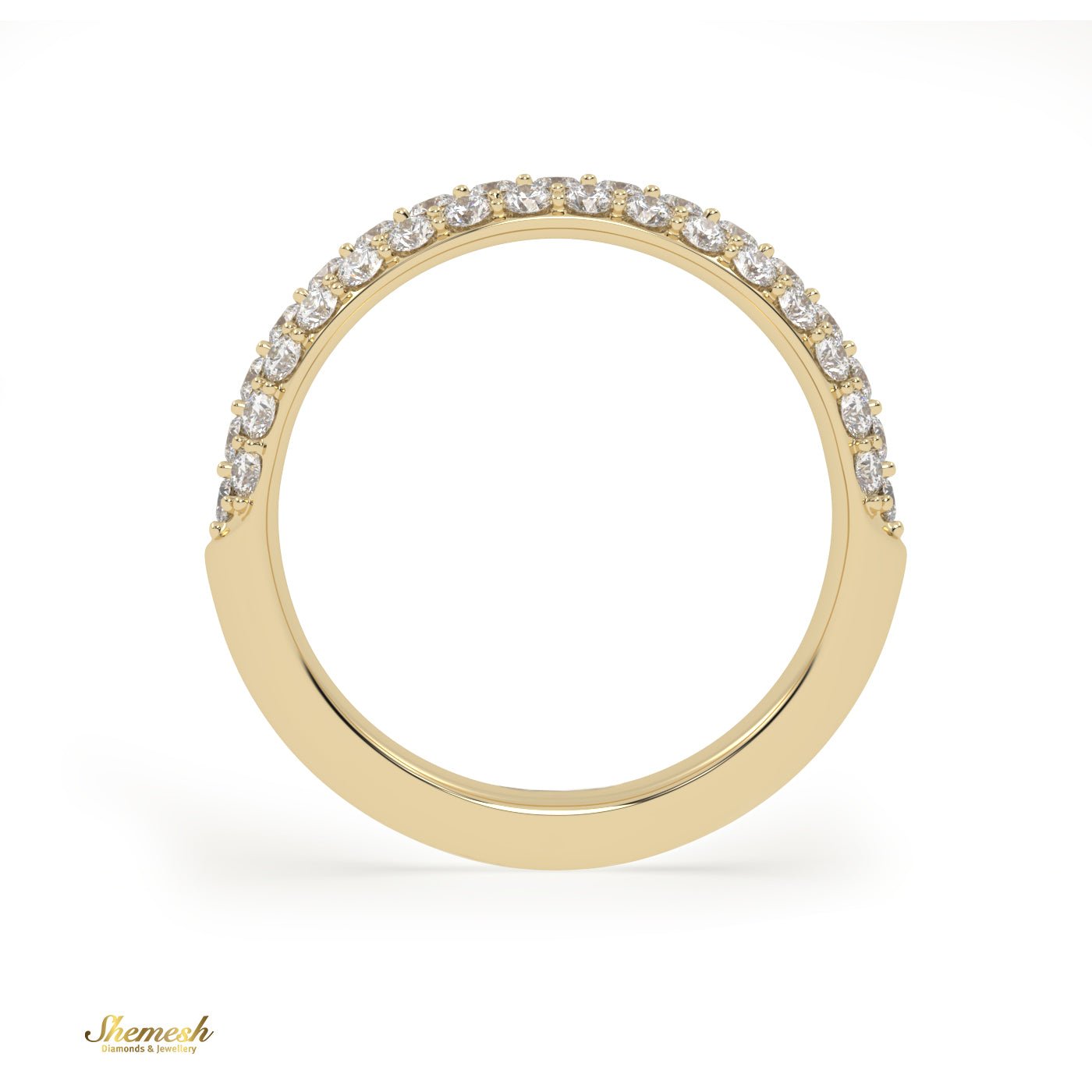 18K Gold Round Cut 3 Row Pave Set Half Eternity Band - shemesh_diamonds