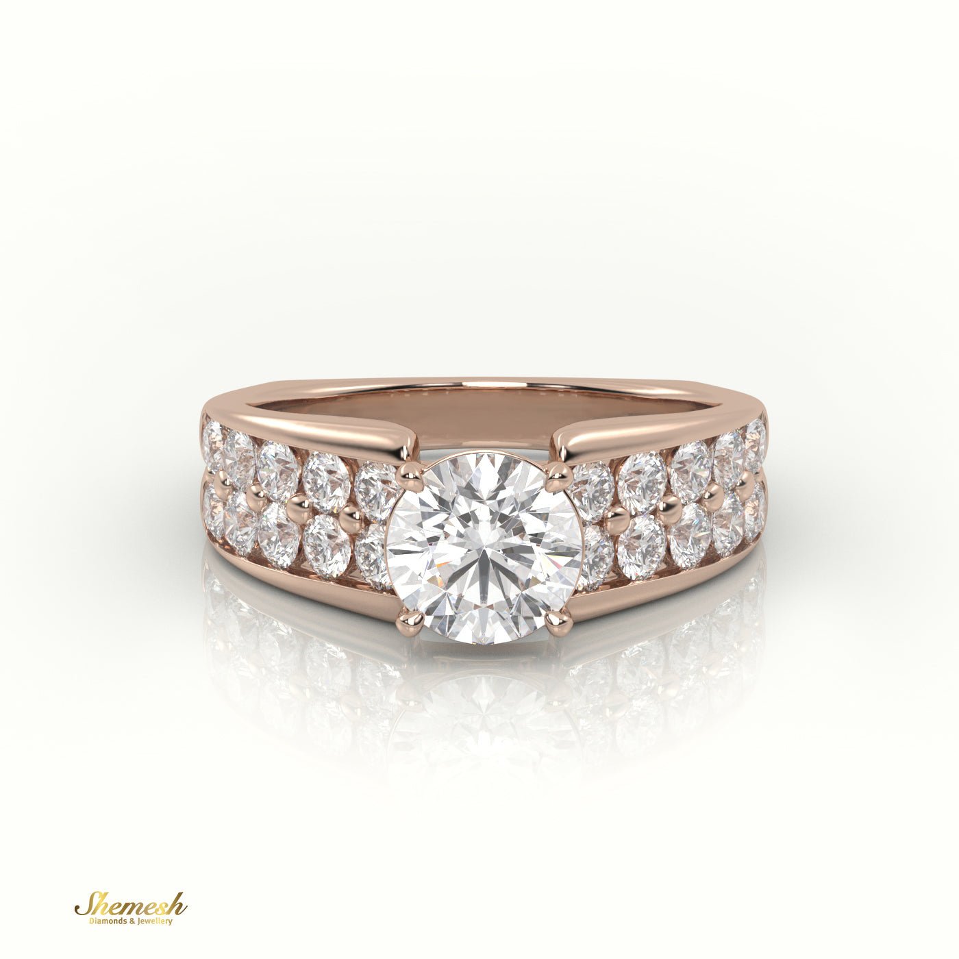 18K Gold 4 Prong Round Diamond Solitaire Engagement Ring with Pave Set Stone - shemesh_diamonds