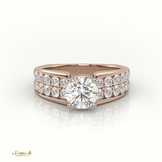 18K Gold 4 Prong Round Diamond Solitaire Engagement Ring with Pave Set Stone - shemesh_diamonds