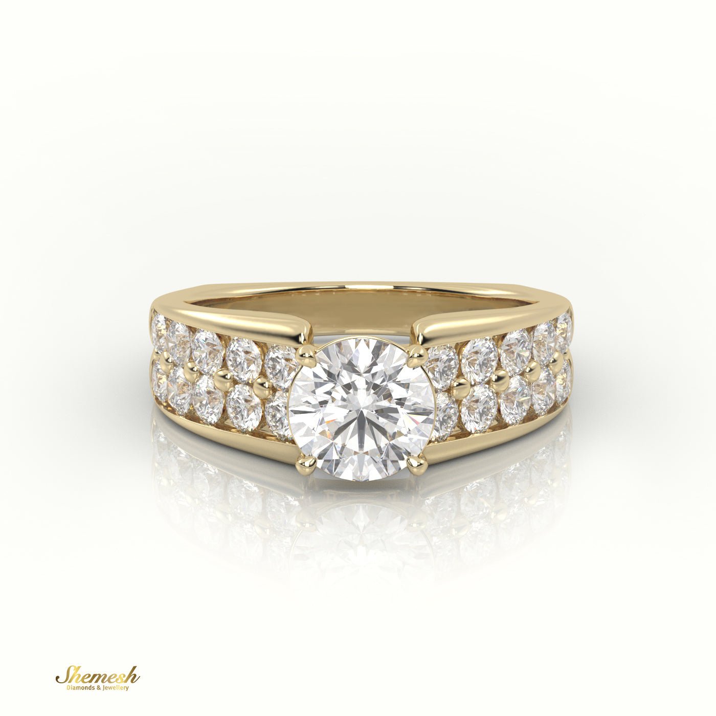 18K Gold 4 Prong Round Diamond Solitaire Engagement Ring with Pave Set Stone - shemesh_diamonds