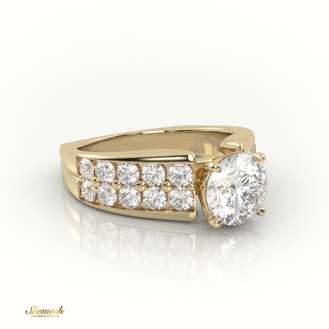 18K Gold 4 Prong Round Diamond Solitaire Engagement Ring with Pave Set Stone - shemesh_diamonds