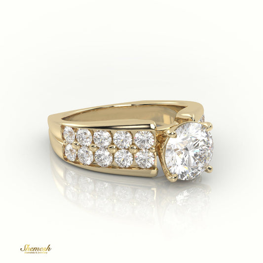 18K Gold 4 Prong Round Diamond Solitaire Engagement Ring with Pave Set Stone - shemesh_diamonds
