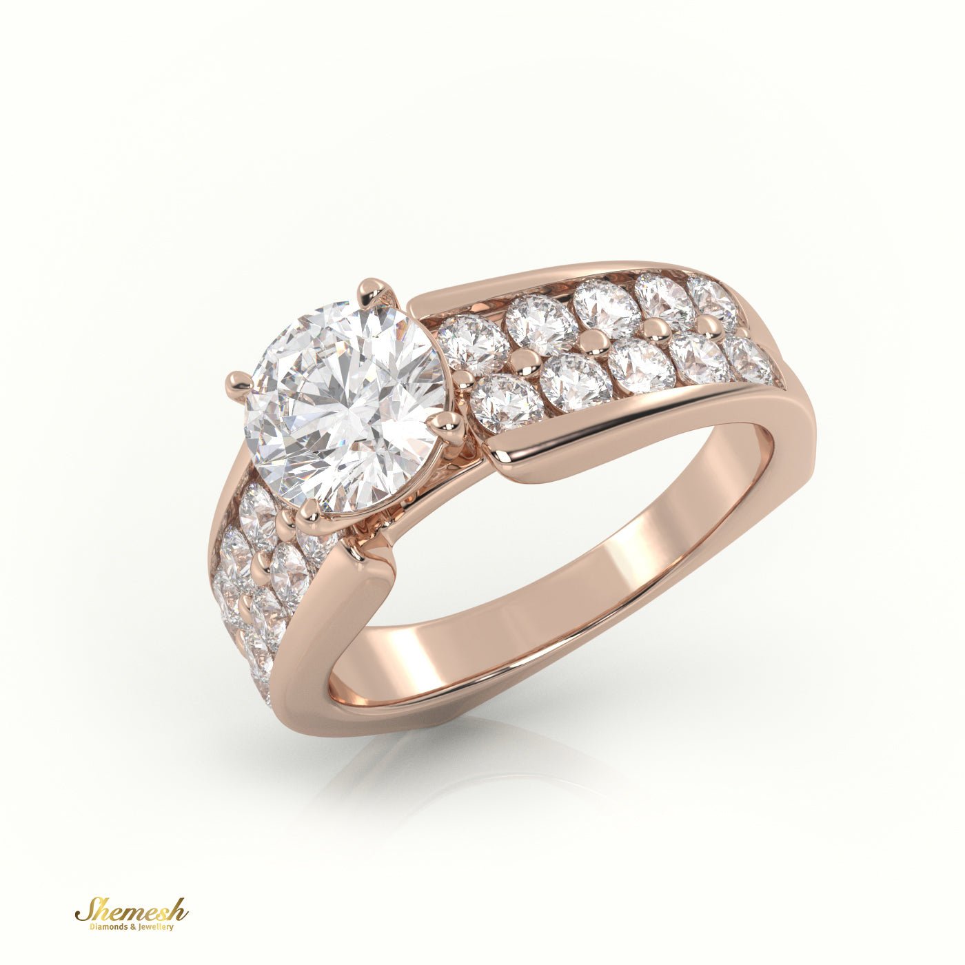 18K Gold 4 Prong Round Diamond Solitaire Engagement Ring with Pave Set Stone - shemesh_diamonds