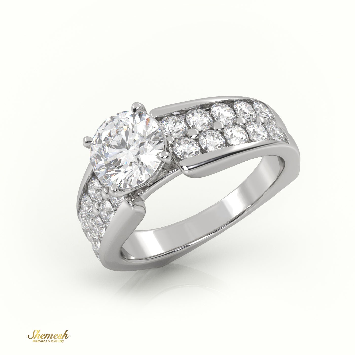 18K Gold 4 Prong Round Diamond Solitaire Engagement Ring with Pave Set Stone - shemesh_diamonds