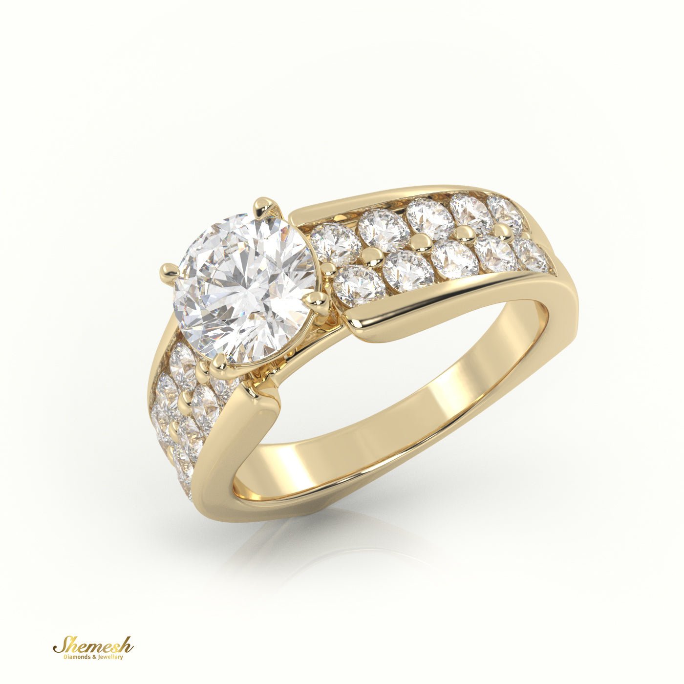 18K Gold 4 Prong Round Diamond Solitaire Engagement Ring with Pave Set Stone - shemesh_diamonds