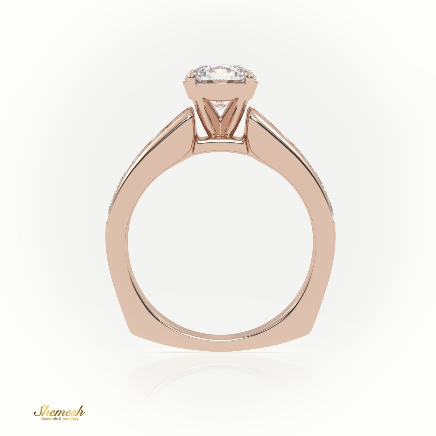 18K Gold 4 Prong Round Diamond Solitaire Engagement Ring with Pave Set Stone - shemesh_diamonds