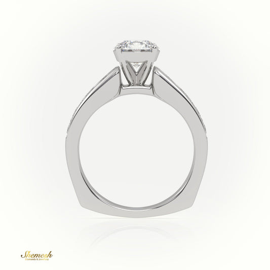 18K Gold 4 Prong Round Diamond Solitaire Engagement Ring with Pave Set Stone - shemesh_diamonds