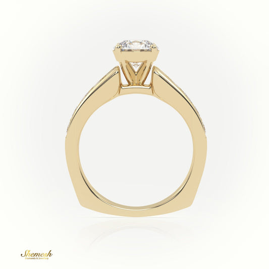 18K Gold 4 Prong Round Diamond Solitaire Engagement Ring with Pave Set Stone - shemesh_diamonds
