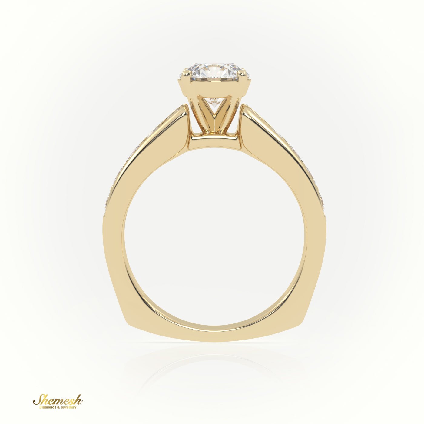 18K Gold 4 Prong Round Diamond Solitaire Engagement Ring with Pave Set Stone - shemesh_diamonds