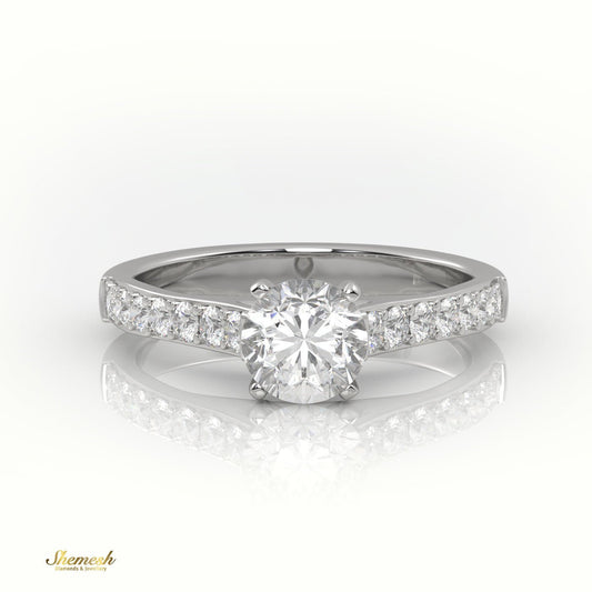 18K Gold 4 Prongs Round Diamond Solitaire Engagement Ring with Pave Band - shemesh_diamonds