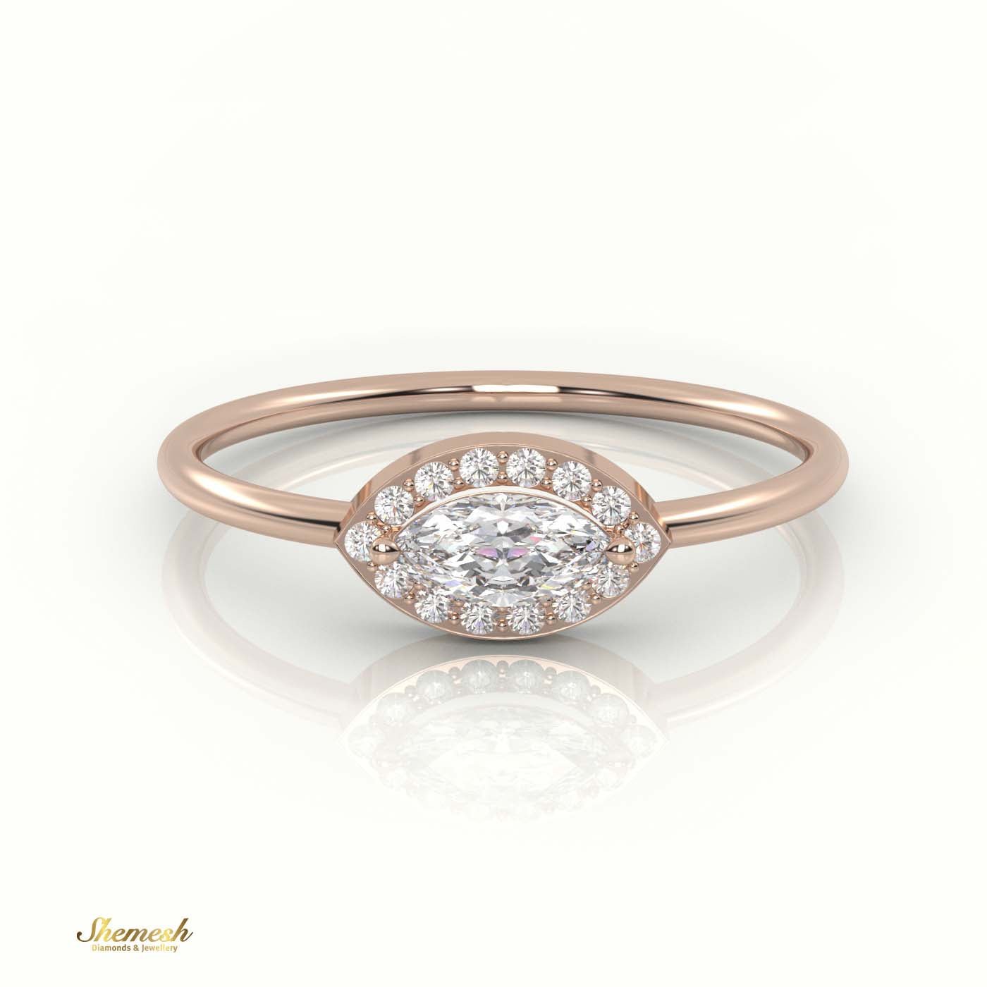 18K Gold Marquise Cut Diamond Engagement Ring with 2 - Prong Halo - shemesh_diamonds