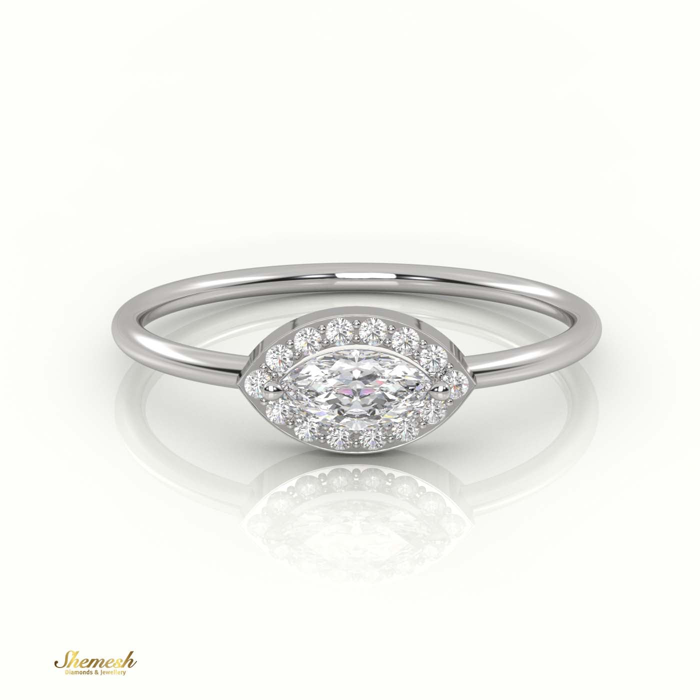 18K Gold Marquise Cut Diamond Engagement Ring with 2 - Prong Halo - shemesh_diamonds