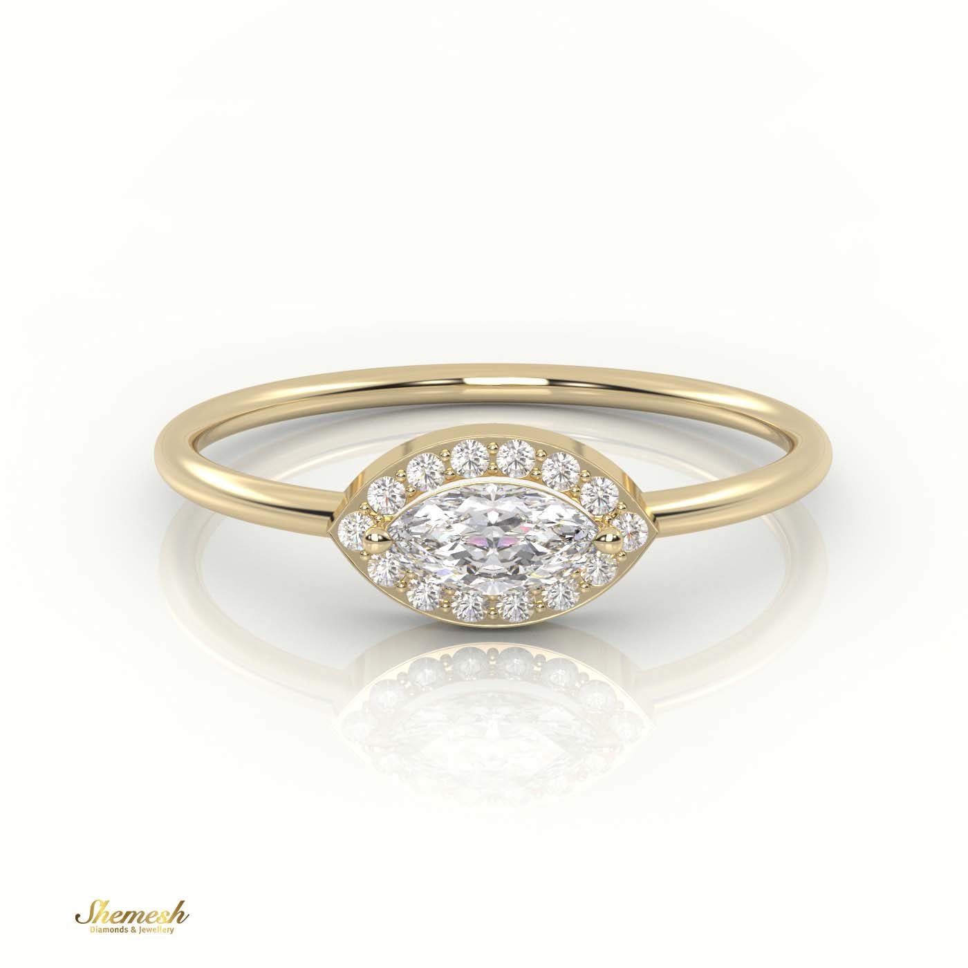 18K Gold Marquise Cut Diamond Engagement Ring with 2 - Prong Halo - shemesh_diamonds