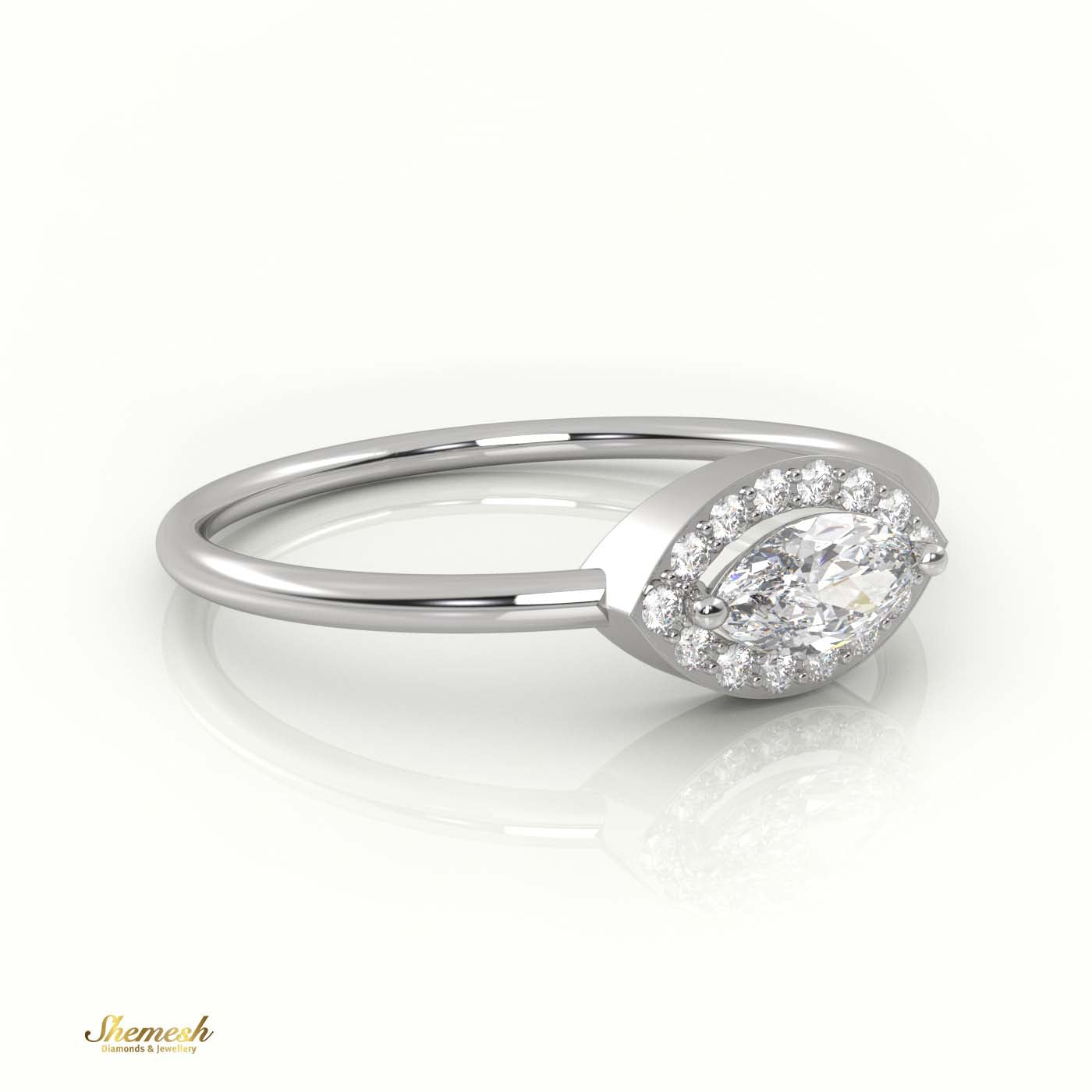 18K Gold Marquise Cut Diamond Engagement Ring with 2 - Prong Halo - shemesh_diamonds