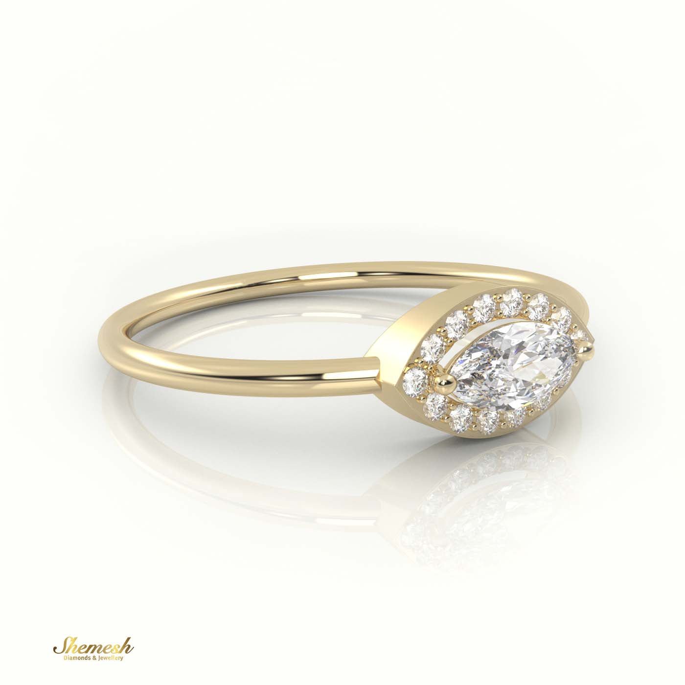 18K Gold Marquise Cut Diamond Engagement Ring with 2 - Prong Halo - shemesh_diamonds