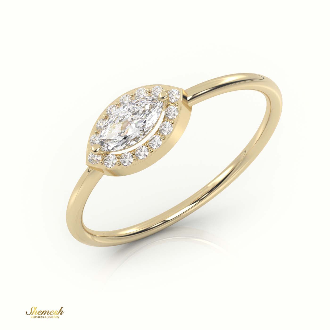 18K Gold Marquise Cut Diamond Engagement Ring with 2 - Prong Halo - shemesh_diamonds