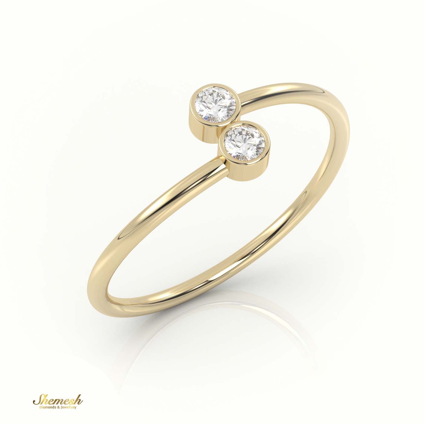 18K Gold Round Cut Dual Diamond Designer Ring - shemesh_diamonds