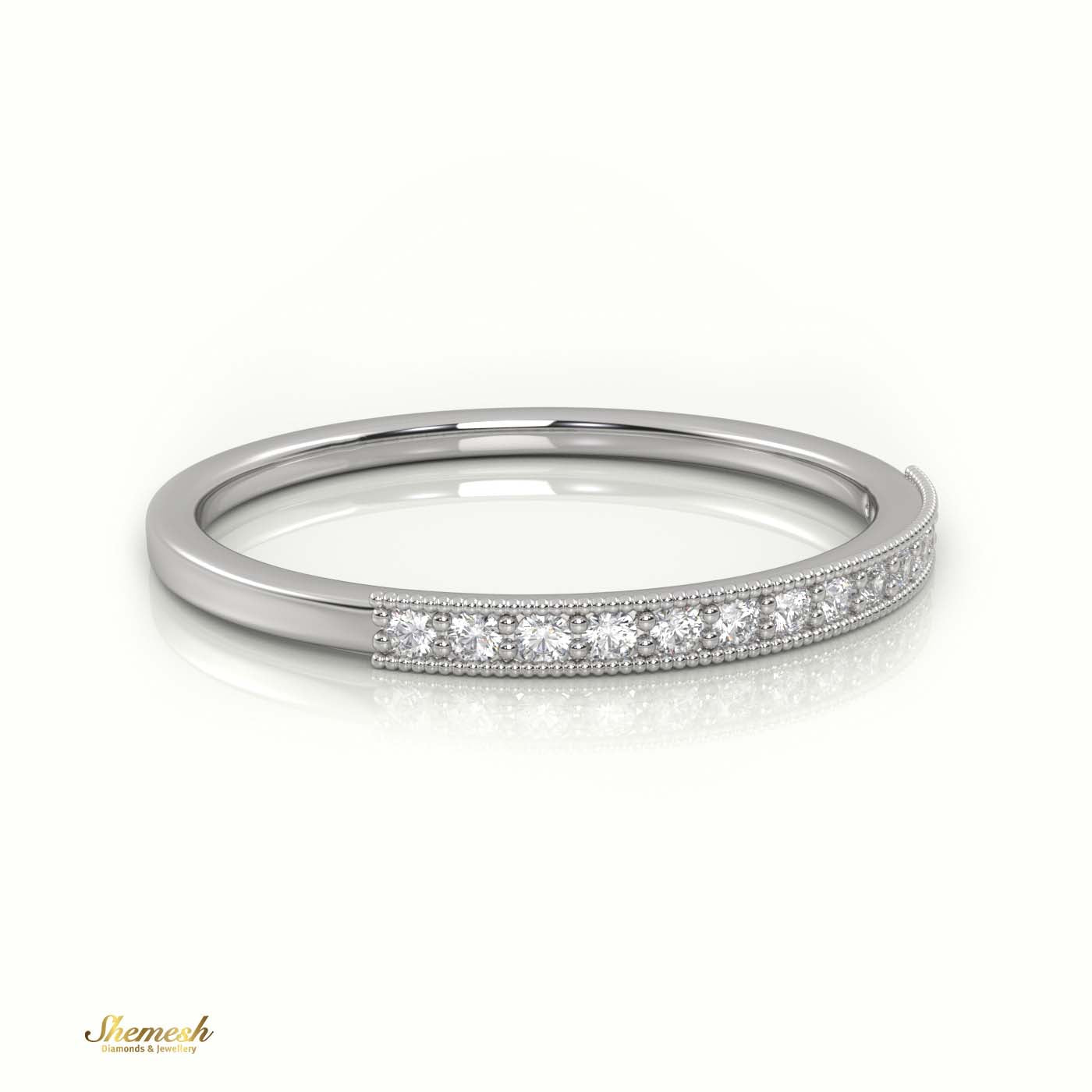 18K Gold Round Cut Diamond Channel & Milgrain Setting Ring - shemesh_diamonds